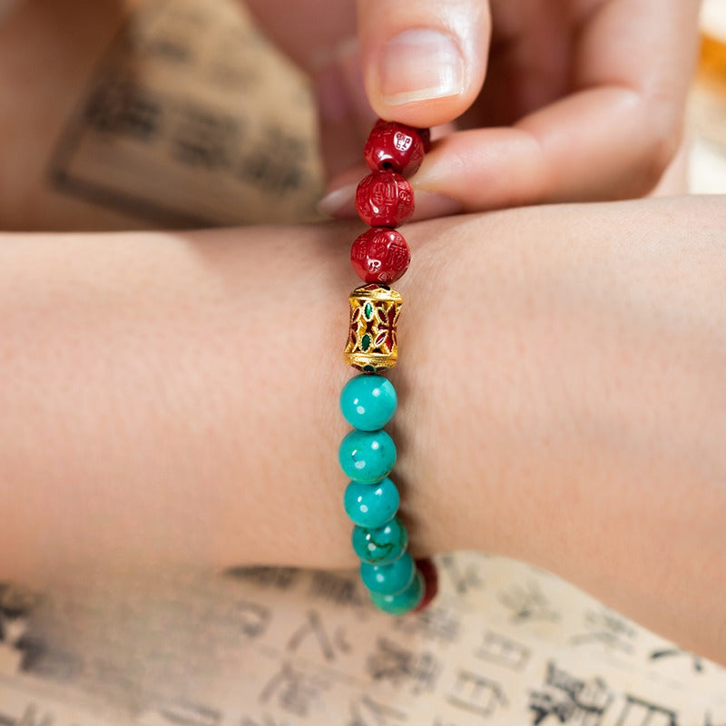 Zen Healing Year of the Snake Turquoise Cinnabar Luck Wealth Bracelet