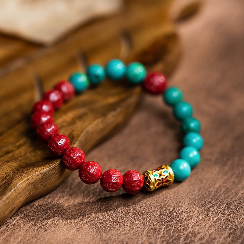 Zen Healing Year of the Snake Turquoise Cinnabar Luck Wealth Bracelet