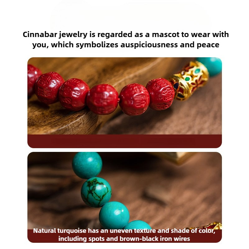Zen Healing Year of the Snake Turquoise Cinnabar Luck Wealth Bracelet