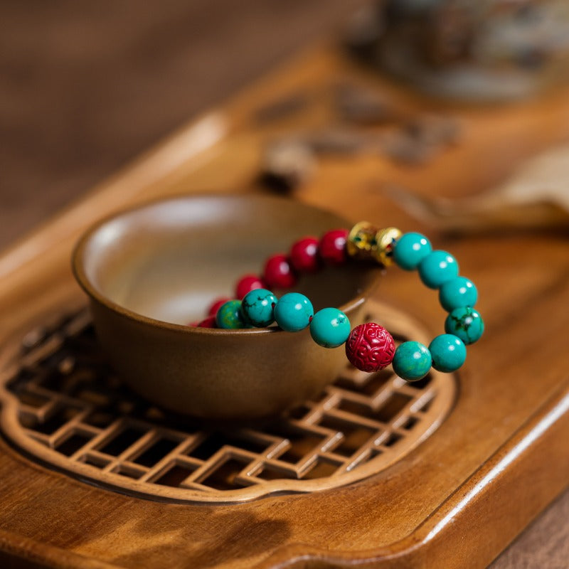 Zen Healing Year of the Snake Turquoise Cinnabar Luck Wealth Bracelet