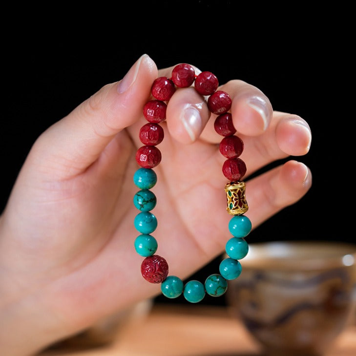 Zen Healing Year of the Snake Turquoise Cinnabar Luck Wealth Bracelet