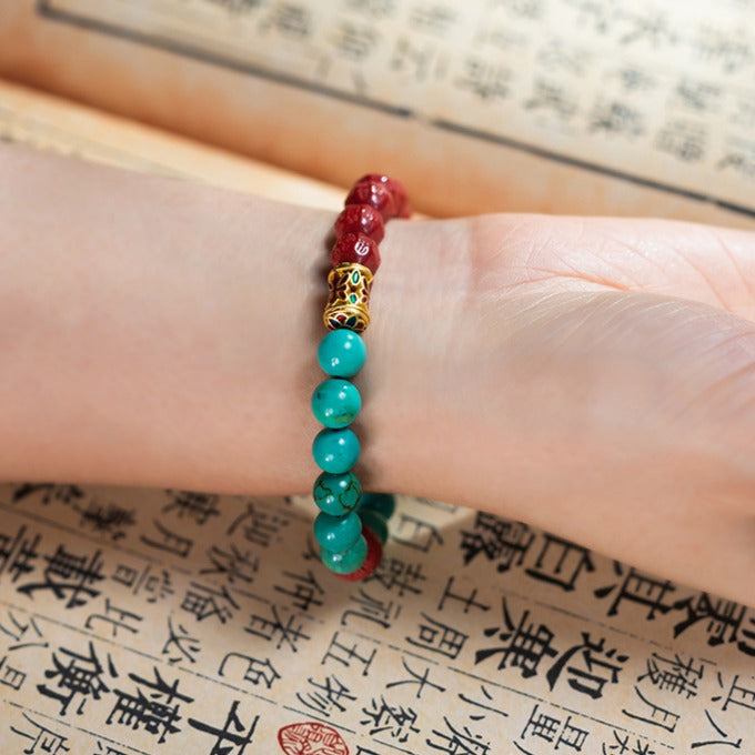 Zen Healing Year of the Snake Turquoise Cinnabar Luck Wealth Bracelet