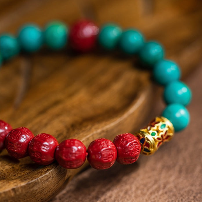 Zen Healing Year of the Snake Turquoise Cinnabar Luck Wealth Bracelet