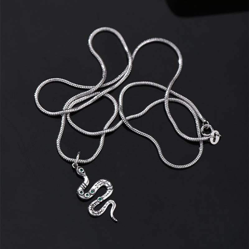 Zen Healing 925 Sterling Silver Year Of The Snake Green-eyed Snake Blessing Necklace Pendant
