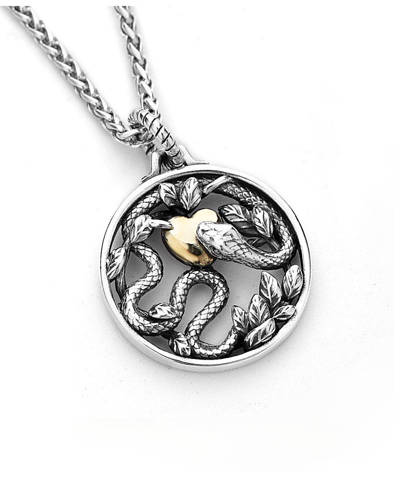 925 Sterling Silver Year Of The Snake Vintage Round Blessing Necklace Pendant