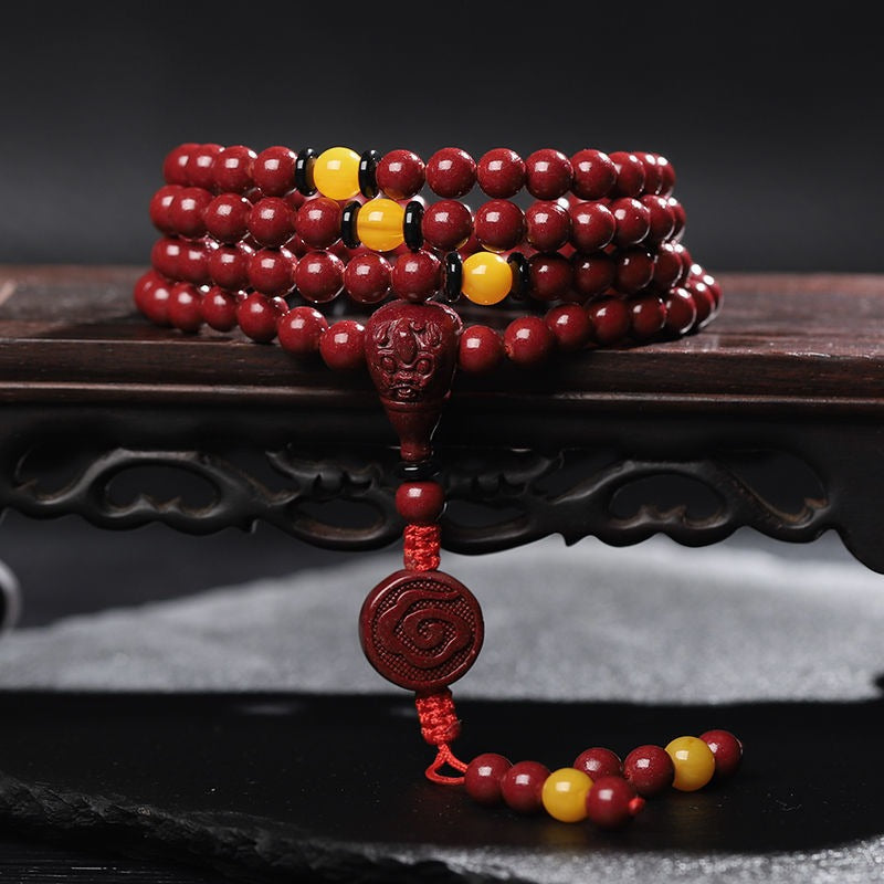 108 Mala Beads Natural Cinnabar Lapis Lazuli Beeswax Protection Bracelet