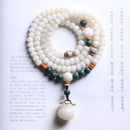 108 Mala Beads White Jade Bodhi Fortune Bag Blessing Bracelet