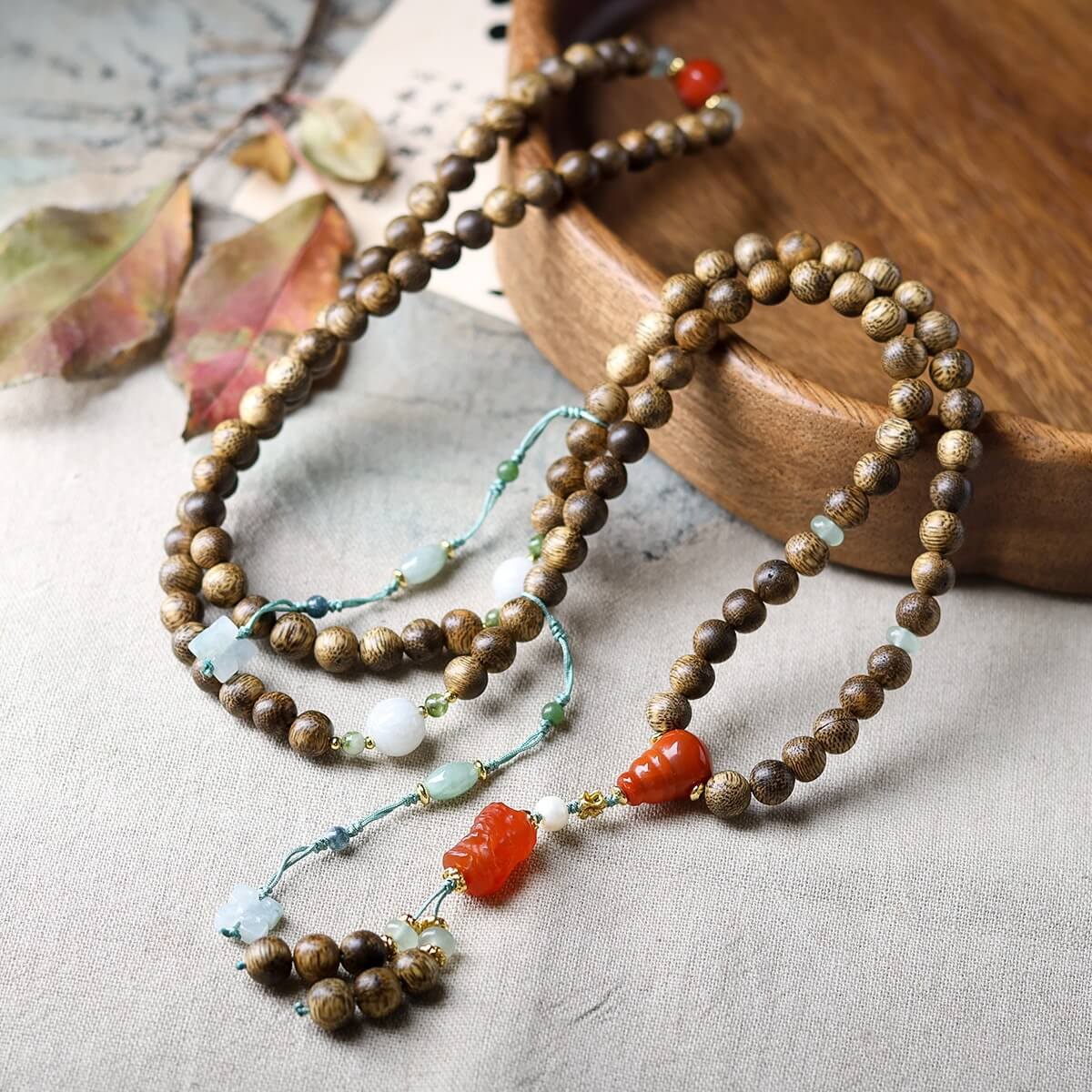 108 Mala Beads Brunei Agarwood Red Agate Jade Peace Strength Bracelet