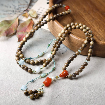 108 Mala Beads Brunei Agarwood Red Agate Jade Peace Strength Bracelet