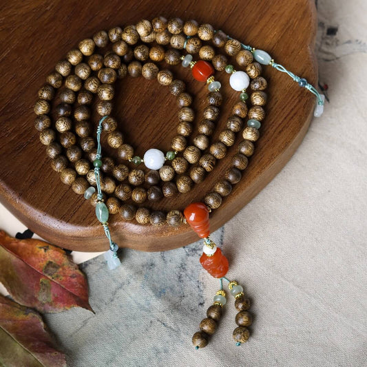 108 Mala Beads Brunei Agarwood Red Agate Jade Peace Strength Bracelet