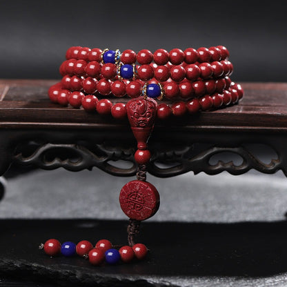 108 Mala Beads Natural Cinnabar Lapis Lazuli Beeswax Protection Bracelet