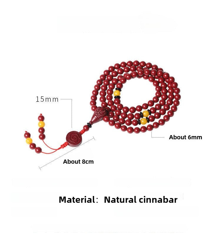 108 Mala Beads Natural Cinnabar Lapis Lazuli Beeswax Protection Bracelet