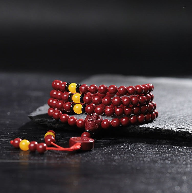 108 Mala Beads Natural Cinnabar Lapis Lazuli Beeswax Protection Bracelet