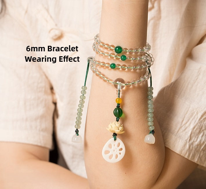 108 Mala Beads Natural Clear Quartz White Agate White Shell Lotus Quadruple Wrap Protection Bracelet