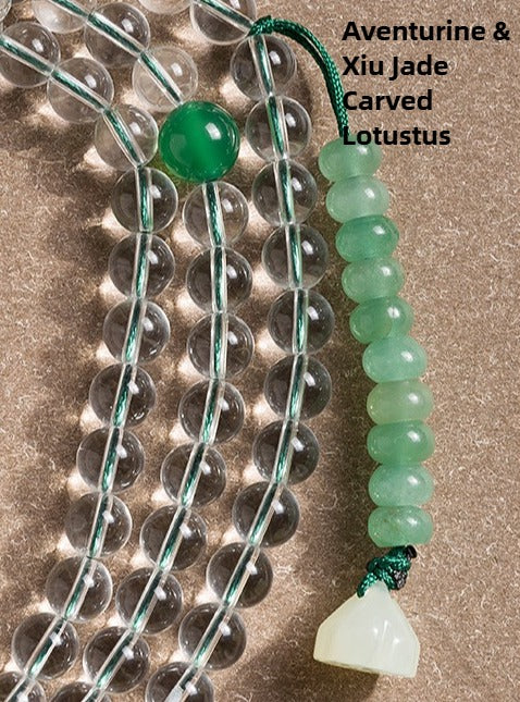108 Mala Beads Natural Clear Quartz White Agate White Shell Lotus Quadruple Wrap Protection Bracelet