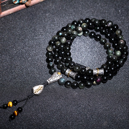 108 Mala Beads Natural Obsidian  Wealth Luck Spiritual Healing Bracelet