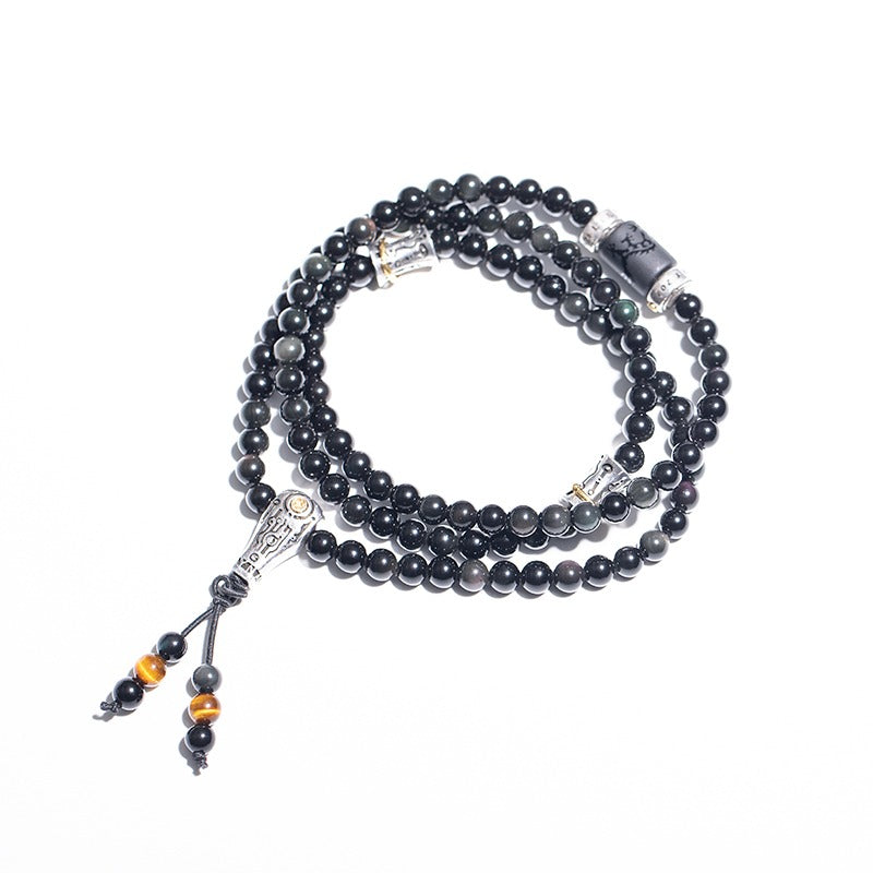 108 Mala Beads Natural Obsidian  Wealth Luck Spiritual Healing Bracelet
