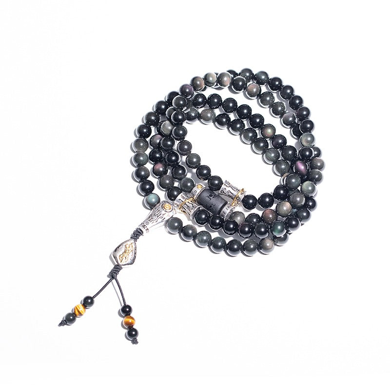 108 Mala Beads Natural Obsidian  Wealth Luck Spiritual Healing Bracelet