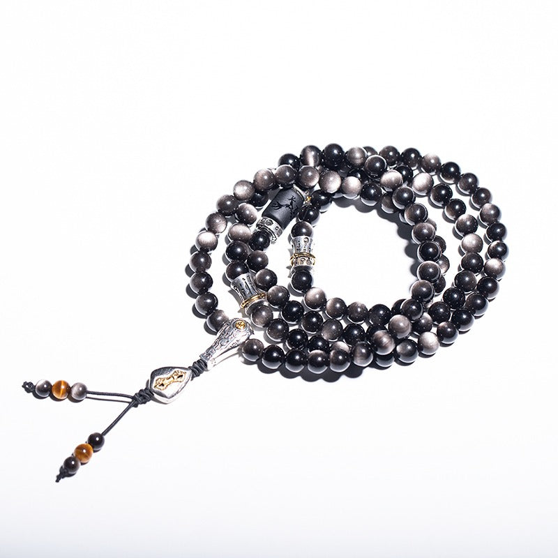 108 Mala Beads Natural Obsidian  Wealth Luck Spiritual Healing Bracelet