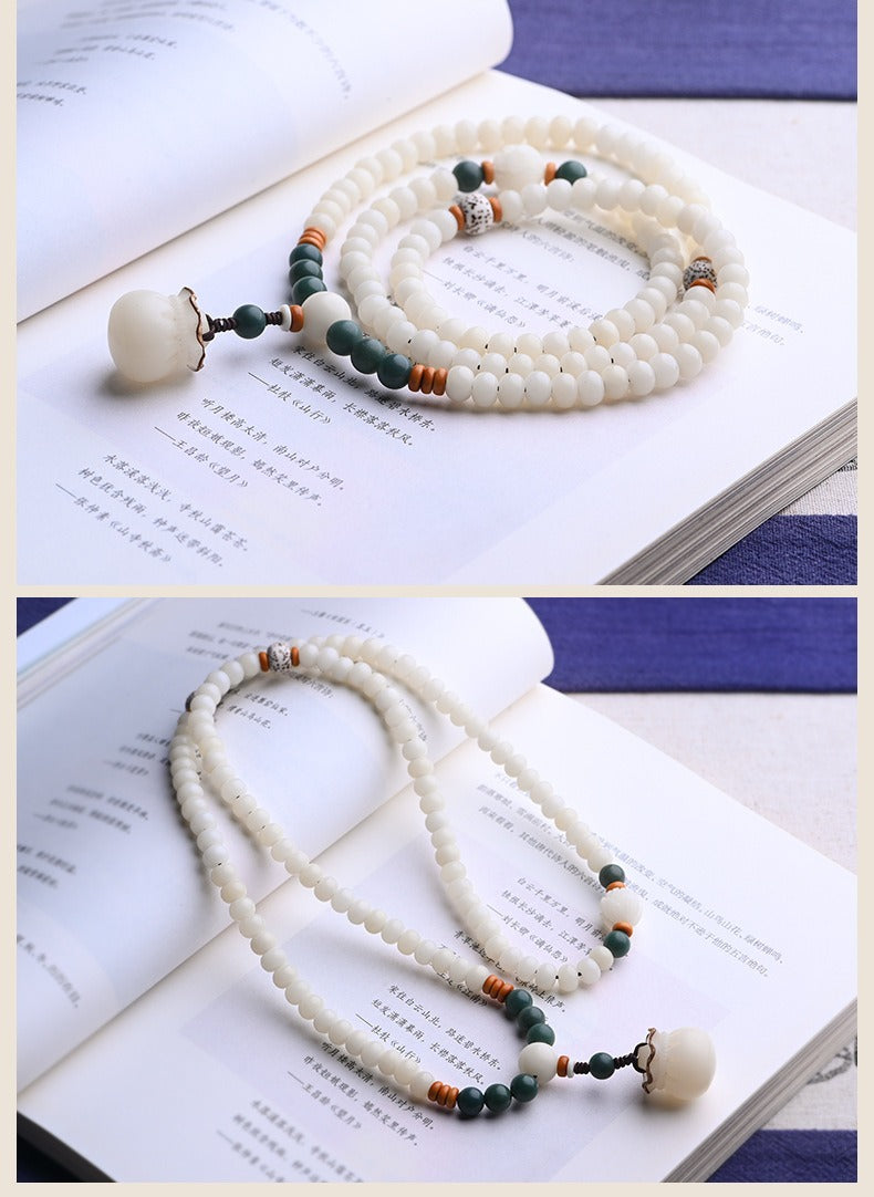 108 Mala Beads White Jade Bodhi Fortune Bag Blessing Bracelet
