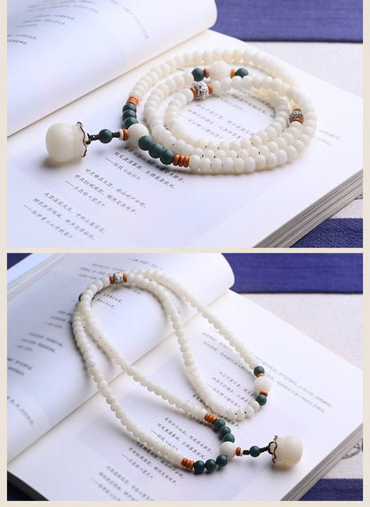 108 Mala Beads White Jade Bodhi Fortune Bag Blessing Bracelet