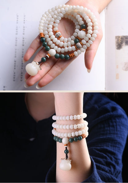 108 Mala Beads White Jade Bodhi Fortune Bag Blessing Bracelet