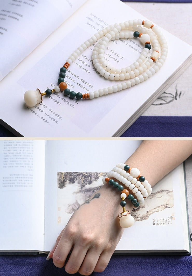 108 Mala Beads White Jade Bodhi Fortune Bag Blessing Bracelet