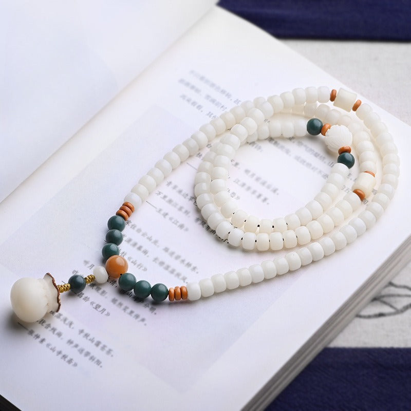 108 Mala Beads White Jade Bodhi Fortune Bag Blessing Bracelet