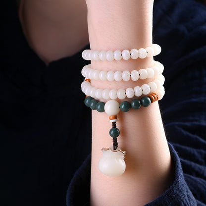 108 Mala Beads White Jade Bodhi Fortune Bag Blessing Bracelet