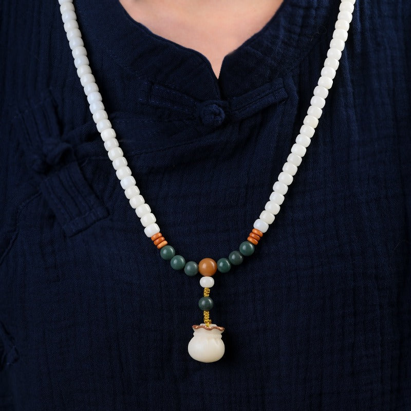 108 Mala Beads White Jade Bodhi Fortune Bag Blessing Bracelet