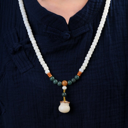108 Mala Beads White Jade Bodhi Fortune Bag Blessing Bracelet