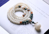 108 Mala Beads White Jade Bodhi Fortune Bag Blessing Bracelet