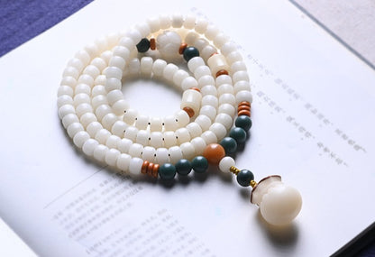 108 Mala Beads White Jade Bodhi Fortune Bag Blessing Bracelet