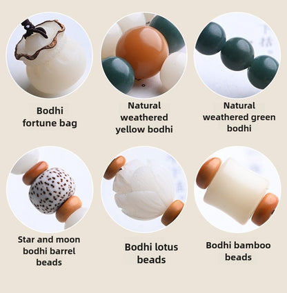 108 Mala Beads White Jade Bodhi Fortune Bag Blessing Bracelet