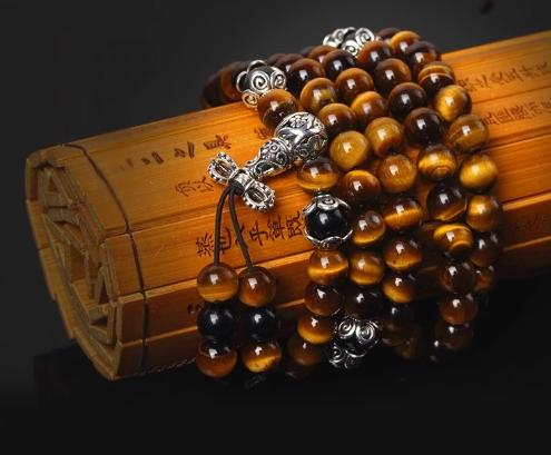 108 Natural Tiger Eye Gemstone Beads Prayer Mala Bracelet Necklace