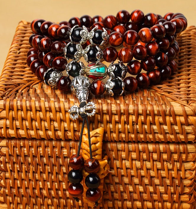 108 Natural Tiger Eye Gemstone Beads Prayer Mala Bracelet Necklace