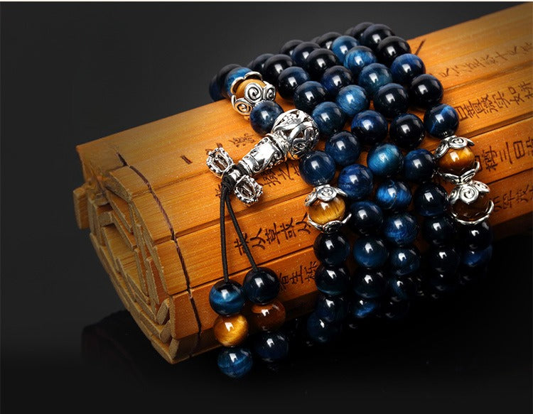 108 Natural Tiger Eye Gemstone Beads Prayer Mala Bracelet Necklace