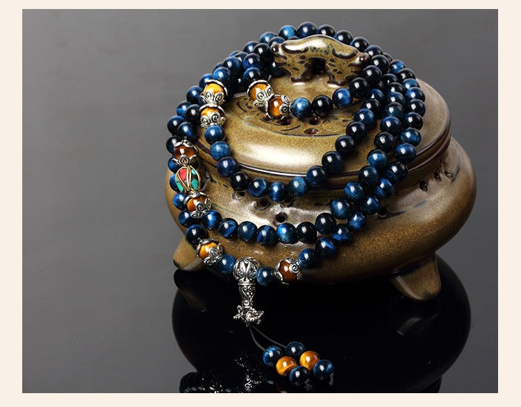 108 Natural Tiger Eye Gemstone Beads Prayer Mala Bracelet Necklace
