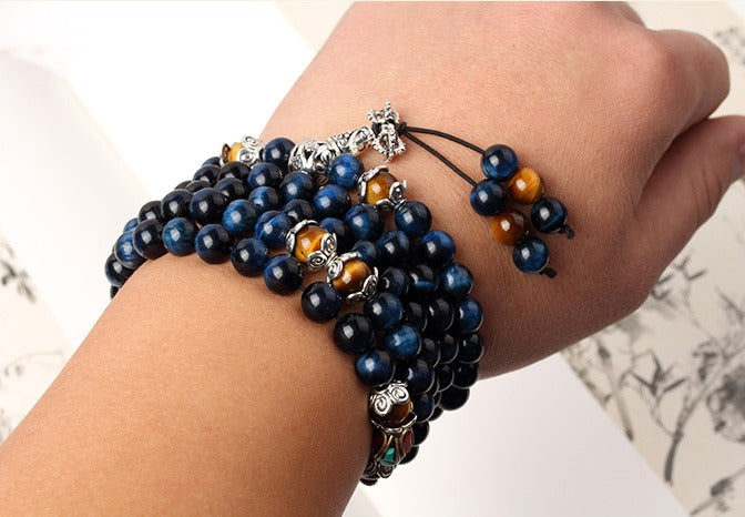 108 Natural Tiger Eye Gemstone Beads Prayer Mala Bracelet Necklace