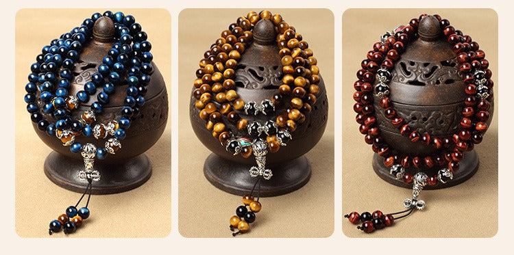 108 Natural Tiger Eye Gemstone Beads Prayer Mala Bracelet Necklace