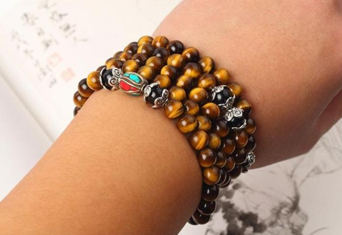 108 Natural Tiger Eye Gemstone Beads Prayer Mala Bracelet Necklace