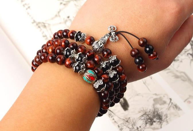 108 Natural Tiger Eye Gemstone Beads Prayer Mala Bracelet Necklace