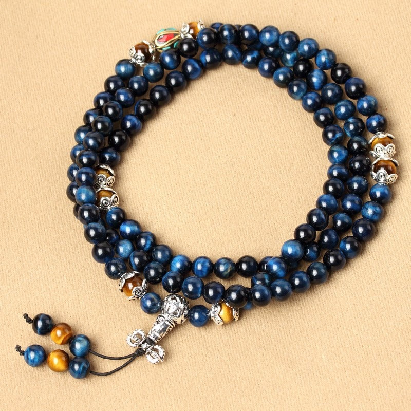 108 Natural Tiger Eye Gemstone Beads Prayer Mala Bracelet Necklace