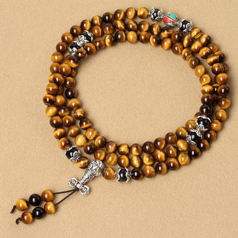 108 Natural Tiger Eye Gemstone Beads Prayer Mala Bracelet Necklace