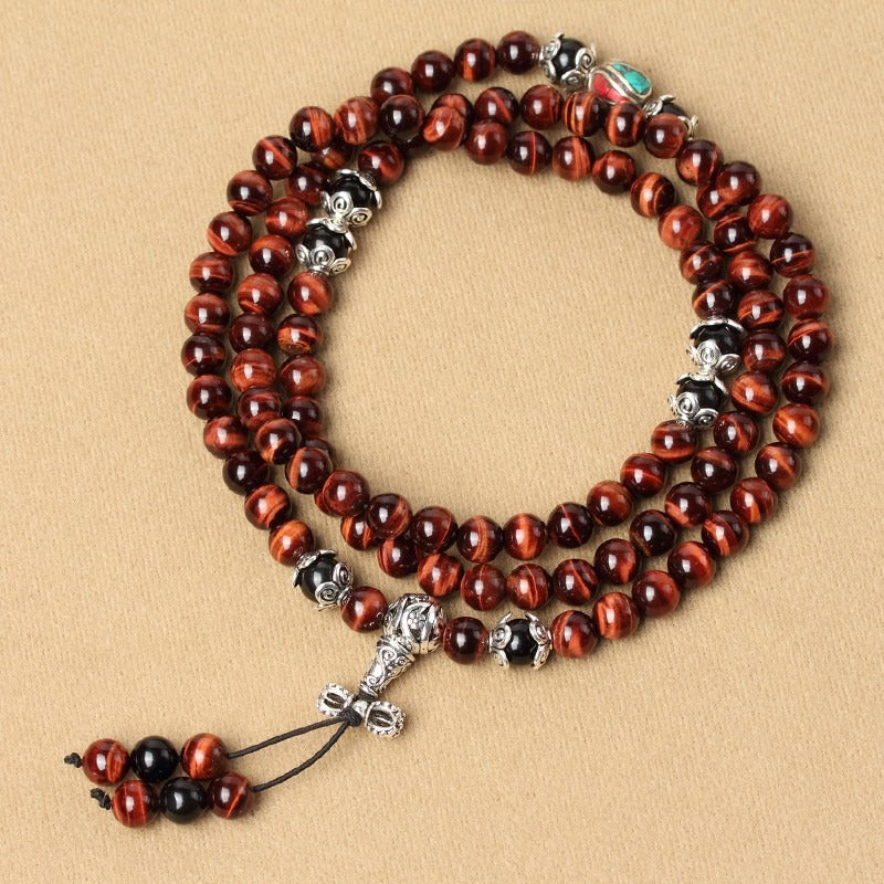 108 Natural Tiger Eye Gemstone Beads Prayer Mala Bracelet Necklace