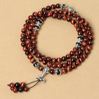 108 Natural Tiger Eye Gemstone Beads Prayer Mala Bracelet Necklace