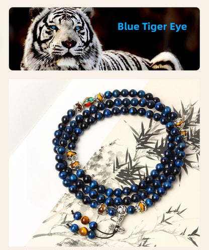 108 Natural Tiger Eye Gemstone Beads Prayer Mala Bracelet Necklace