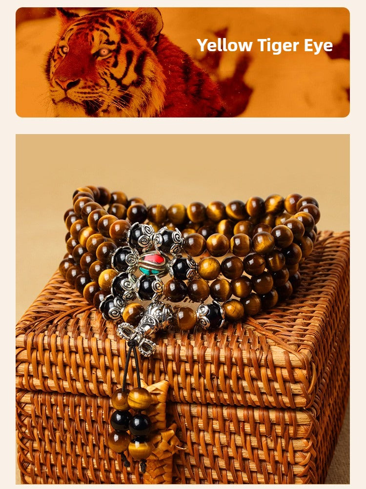 108 Natural Tiger Eye Gemstone Beads Prayer Mala Bracelet Necklace