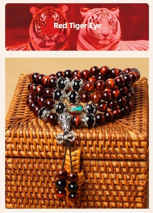 108 Natural Tiger Eye Gemstone Beads Prayer Mala Bracelet Necklace