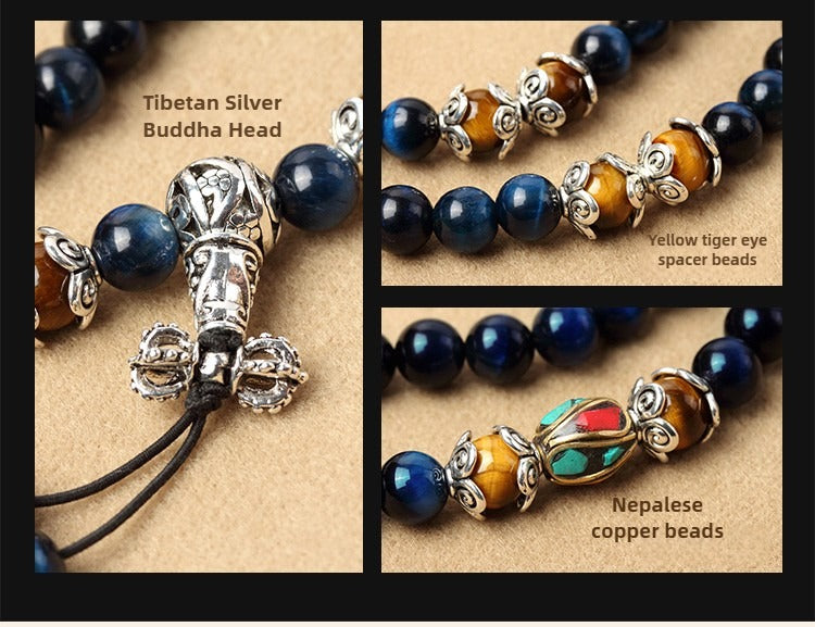 108 Natural Tiger Eye Gemstone Beads Prayer Mala Bracelet Necklace
